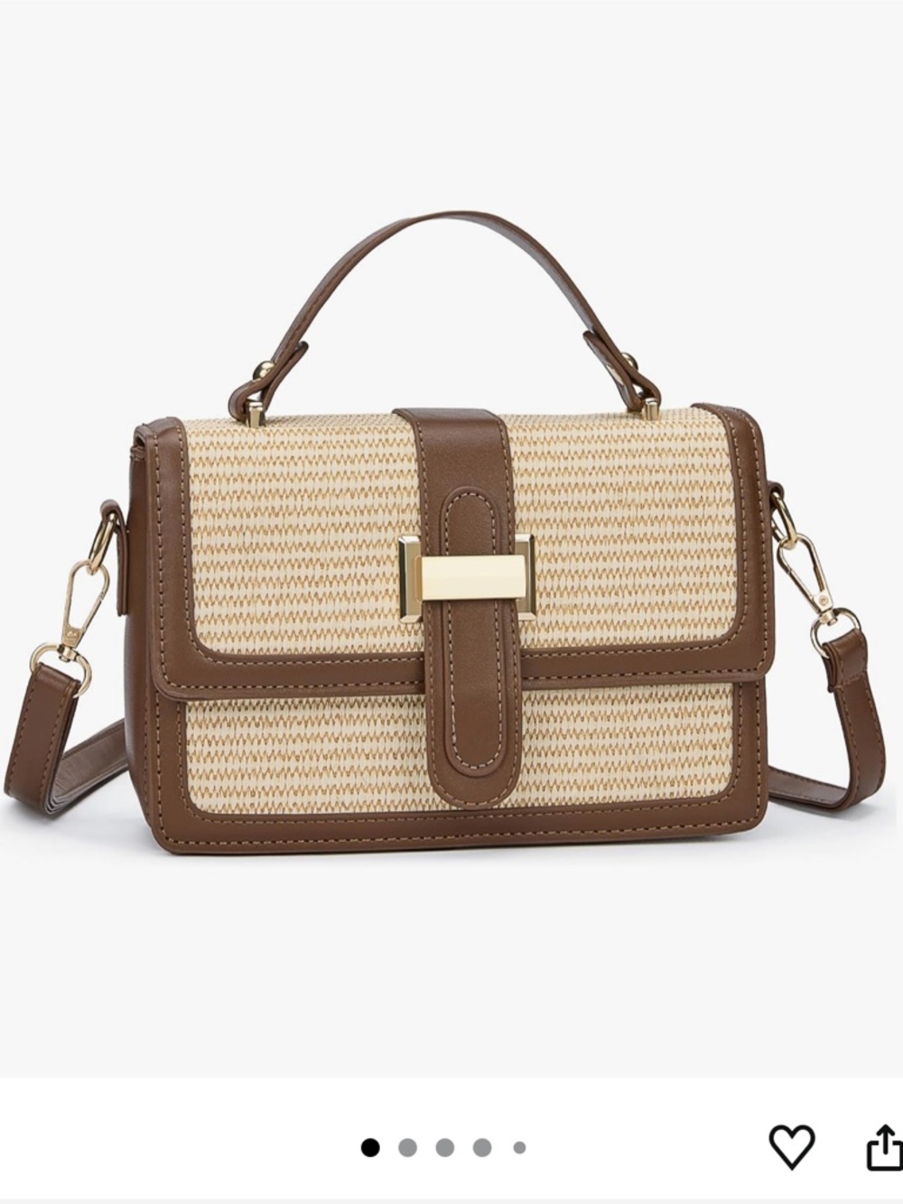 Brown and Cream Woven Crossbody Satchel - Classic Top Handle Design